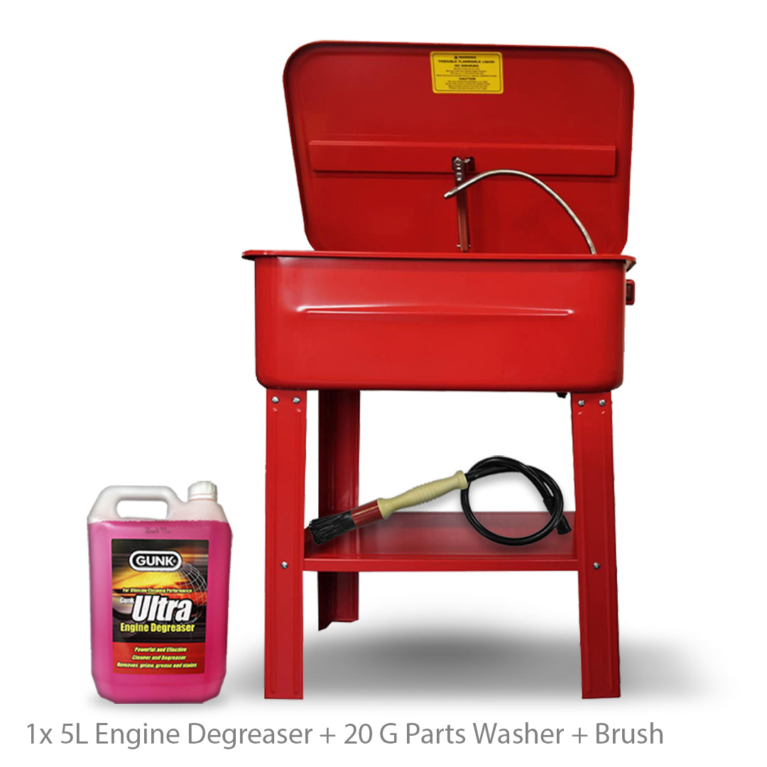 20 Gallon Parts Washer Kit with Cleaing Brush & Engine Degreaser Fluid