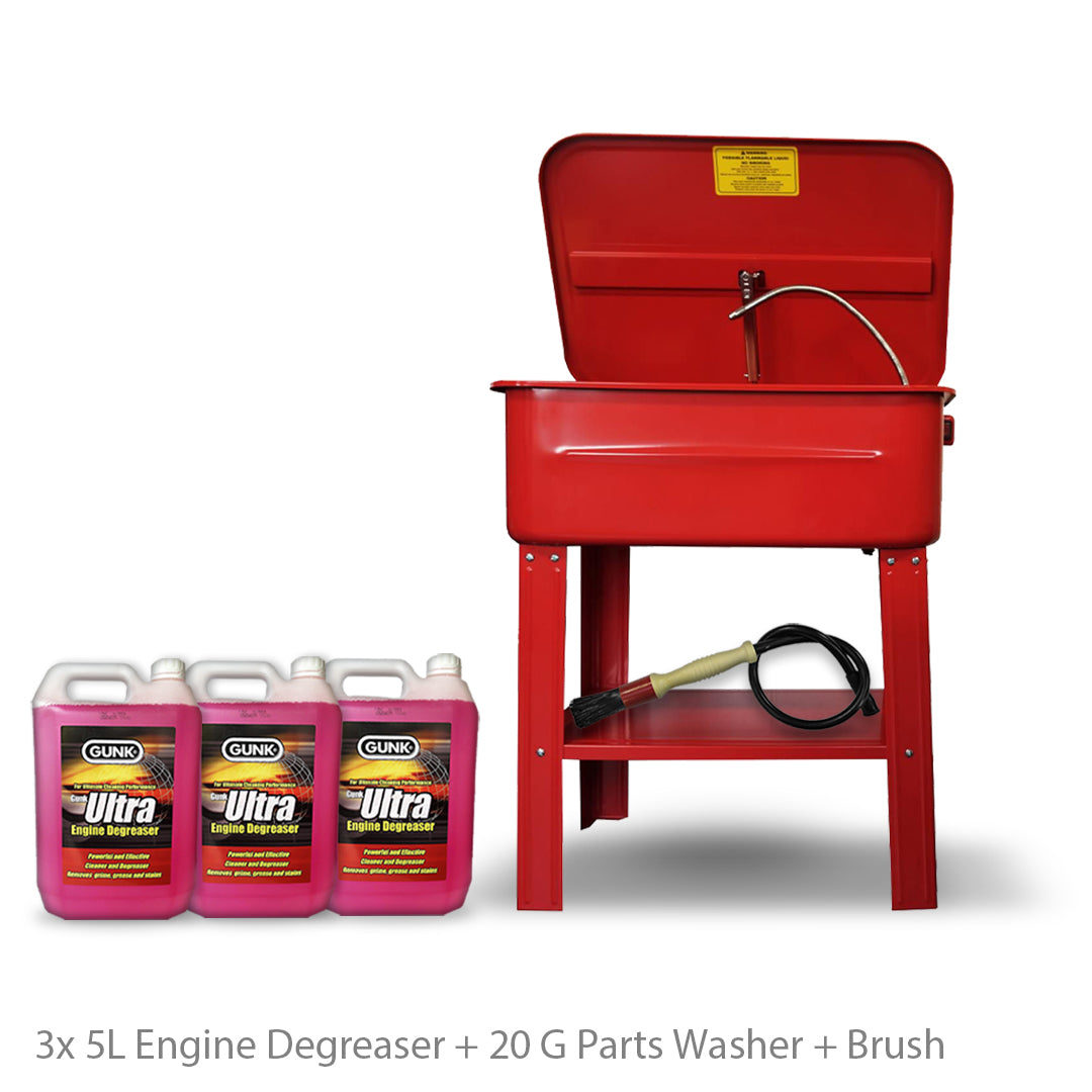 20 Gallon Parts Washer Kit with Cleaing Brush & Engine Degreaser Fluid