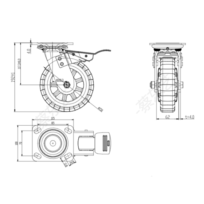 Toolchest Castor Wheel 6" with Rotation and Brake