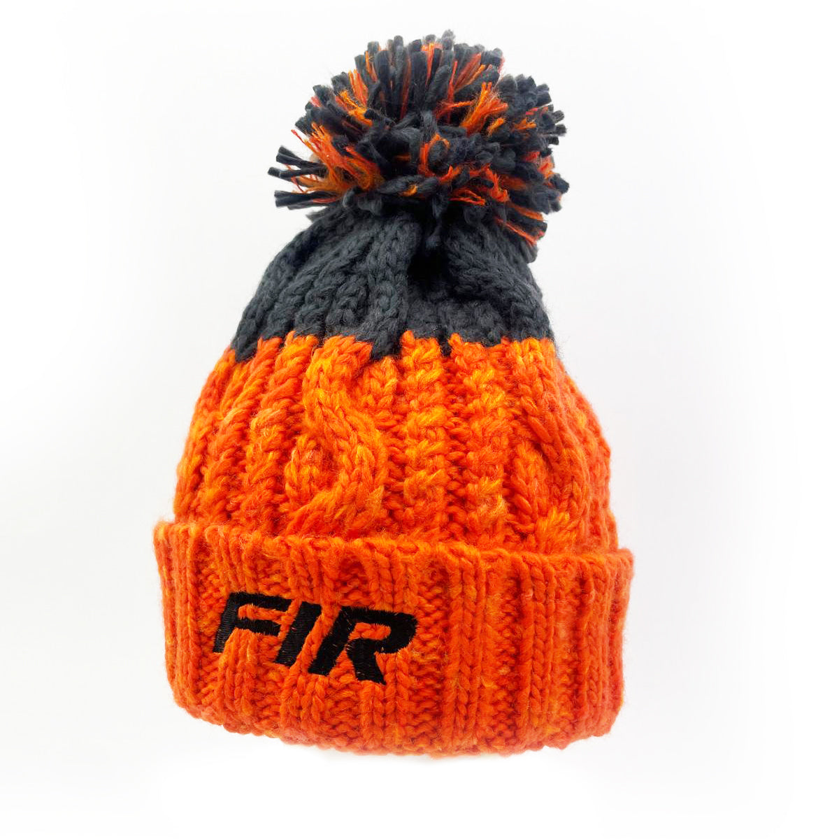 Orange/Grey Beanie Bobble Hat - Black FIR Logo