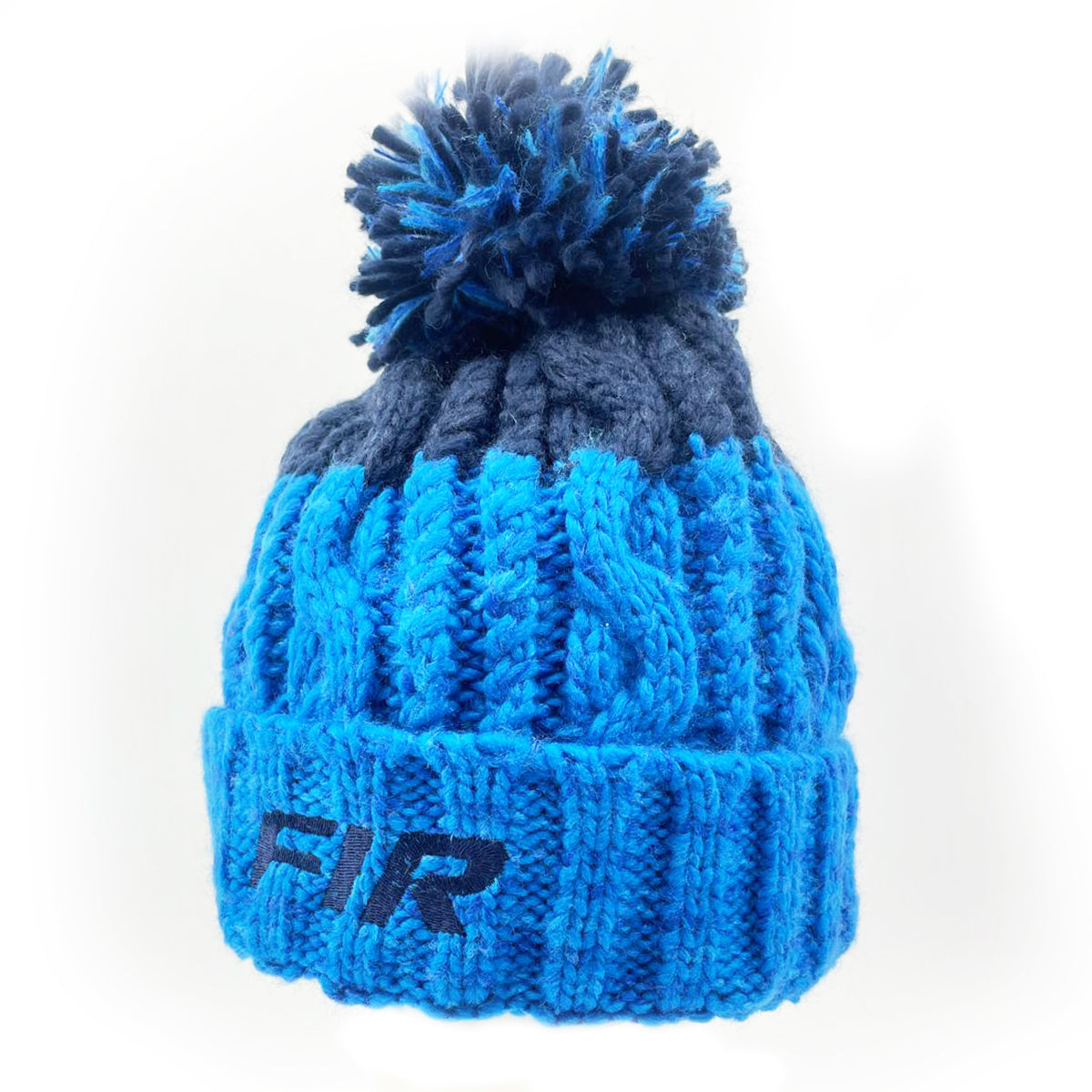 Navy Blue/Blue Beanie Bobble Hat - Navy Blue FIR Logo