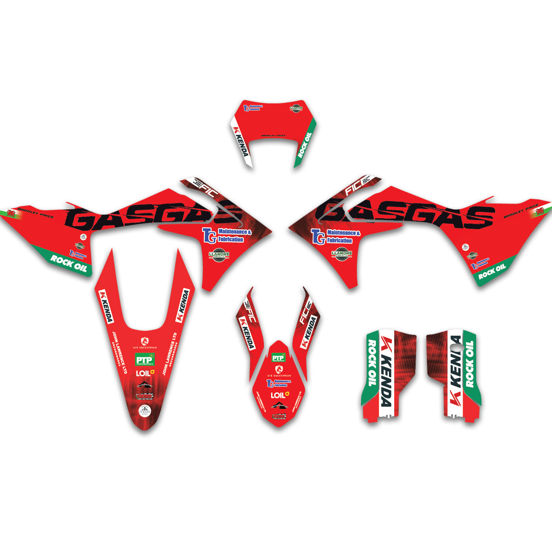 ALL GASGAS CUSTOM RED BLACK FADE DESIGN GRAPHICS DECAL KIT