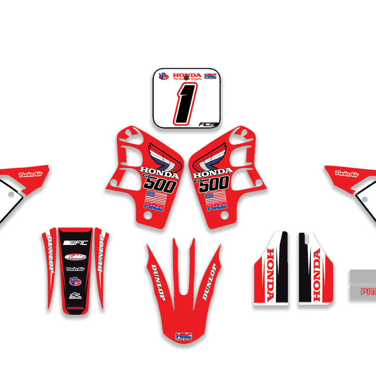 ALL HONDA CR 500 1989 CUSTOM GRAPHICS DECAL KIT