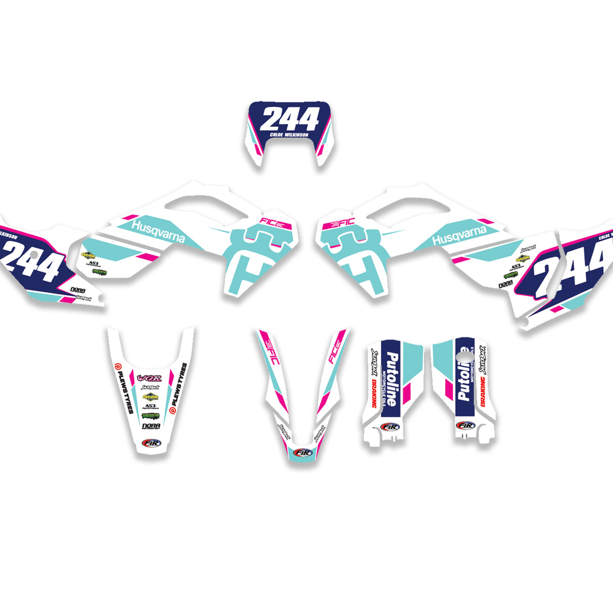 ALL HUSQVARNA PINK TEAL CUSTOM GRAPHICS DECAL KIT
