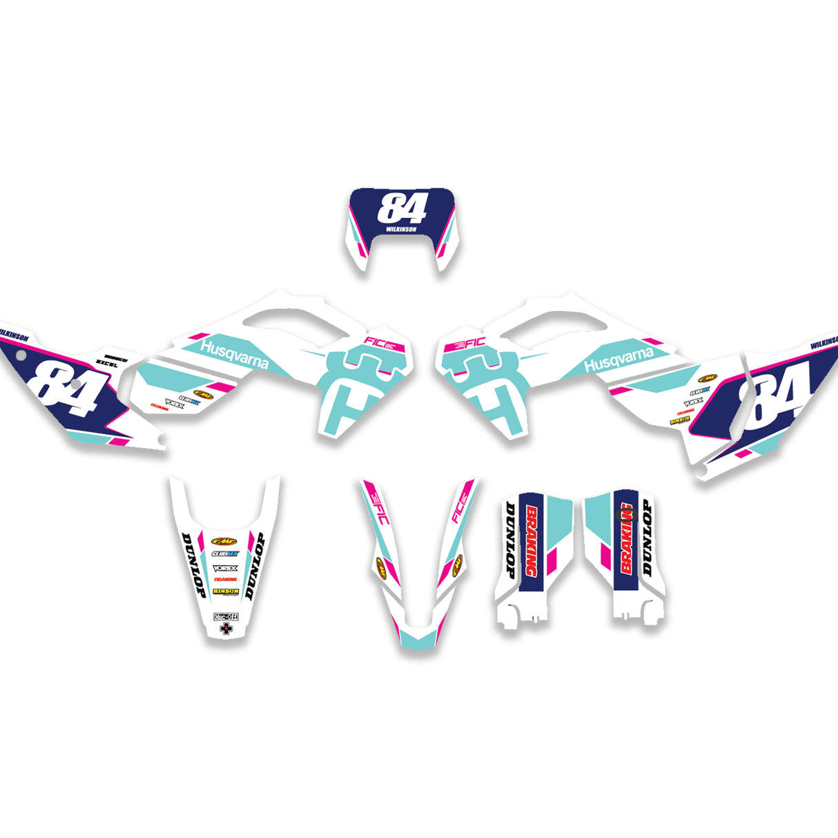ALL HUSQVARNA PINK TEAL CUSTOM GRAPHICS DECAL KIT