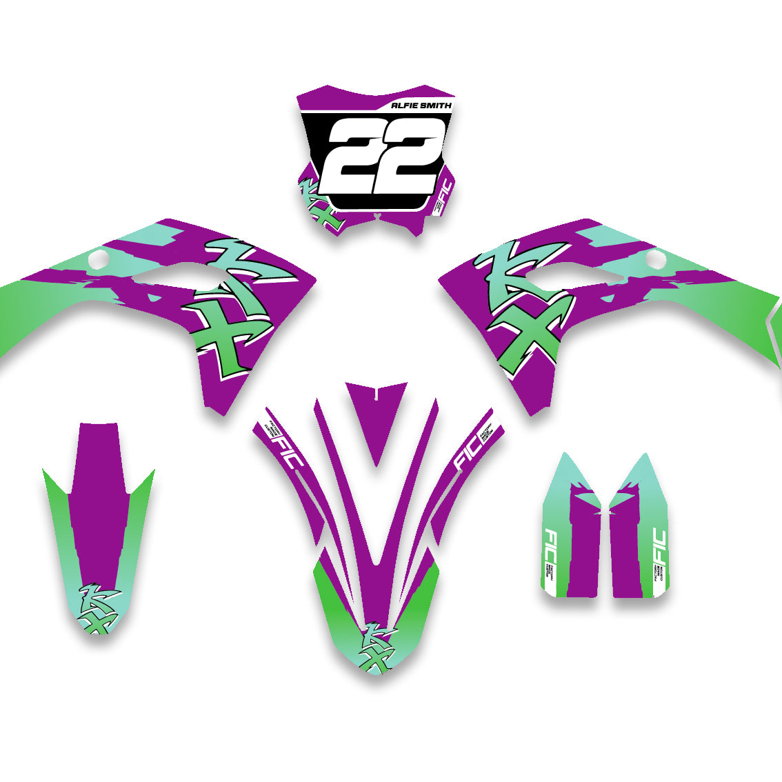 ALL KAWASAKI PURPLE STRIKE DESIGN CUSTOM GRAPHICS DECAL KIT
