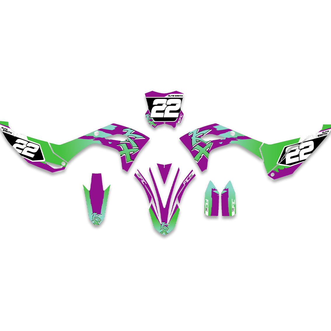 ALL KAWASAKI PURPLE STRIKE DESIGN CUSTOM GRAPHICS DECAL KIT