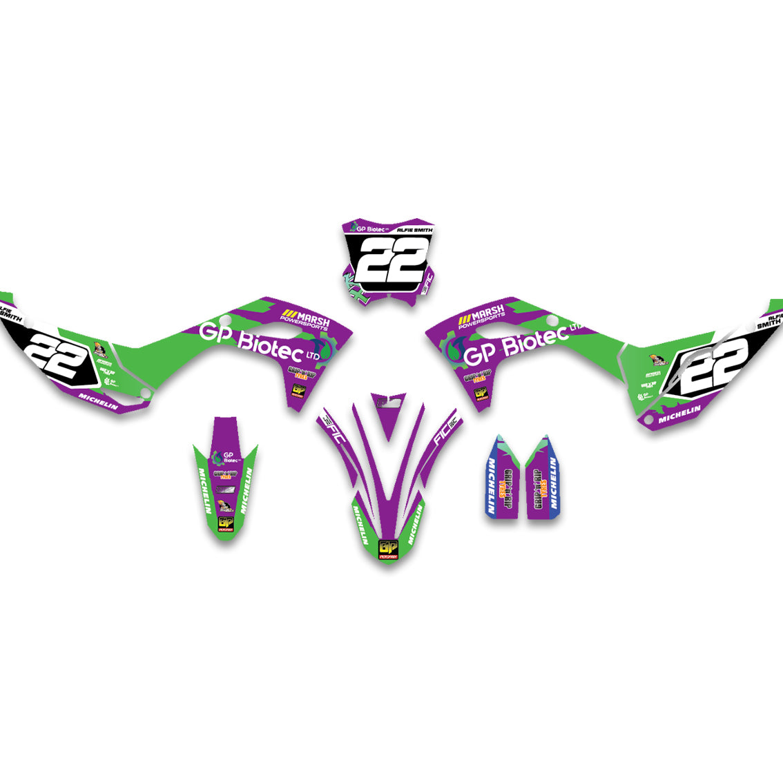 ALL KAWASAKI PURPLE STRIKE DESIGN CUSTOM GRAPHICS DECAL KIT