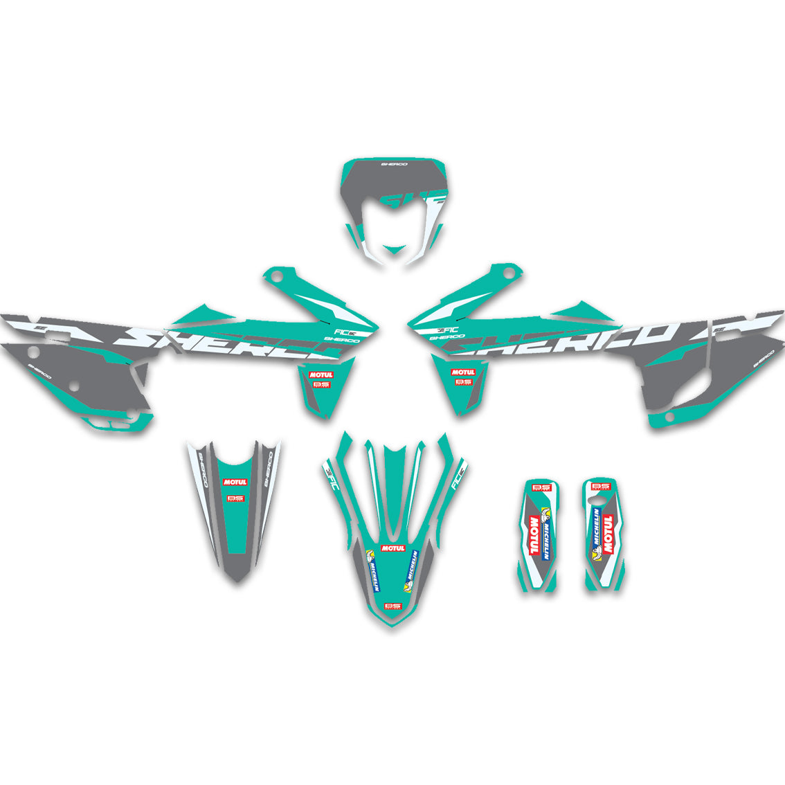 ALL SHERCO SE SER SEF TEAL BURST CUSTOM GRAPHICS DECAL KIT