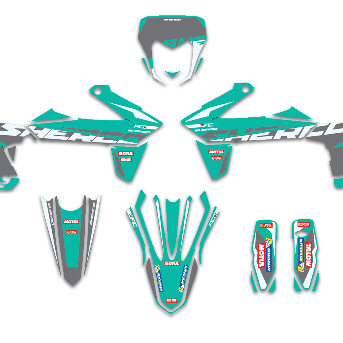 ALL SHERCO SE SER SEF TEAL BURST CUSTOM GRAPHICS DECAL KIT