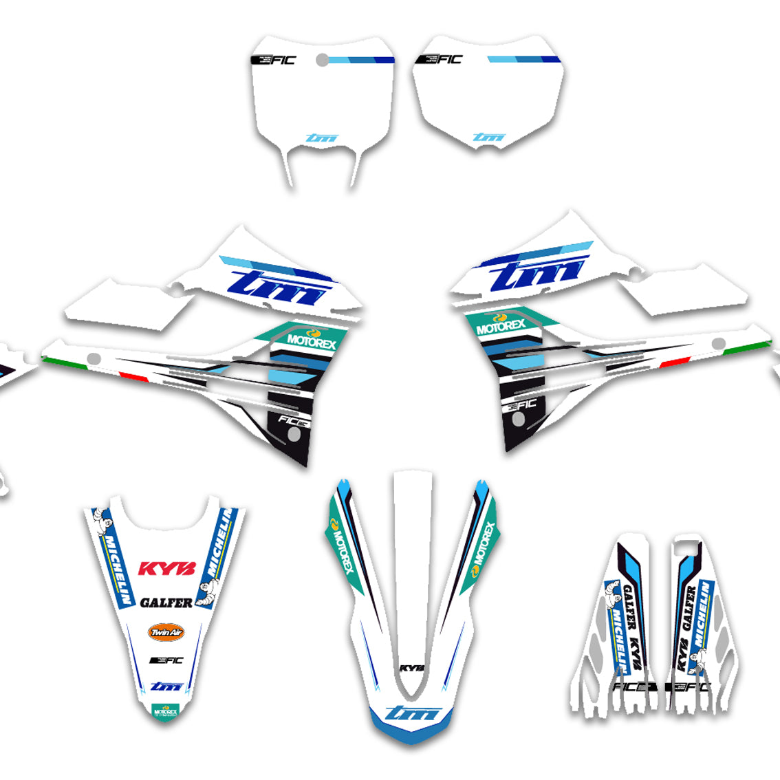 ALL TM CUSTOM OEM BLUE AND WHITE DESIGN GRAPHICS DECAL KIT
