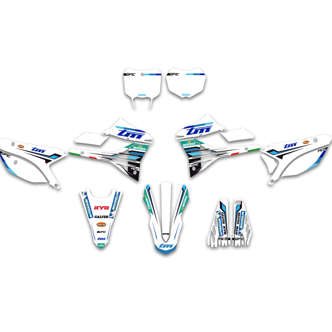 ALL TM CUSTOM OEM BLUE AND WHITE DESIGN GRAPHICS DECAL KIT