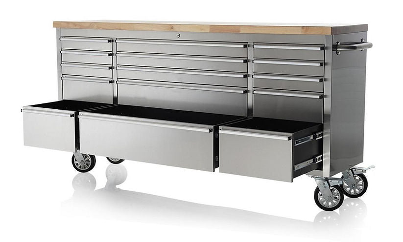 72" Stainless Steel 15 Drawer Work Bench Tool Box Chest Cabinet