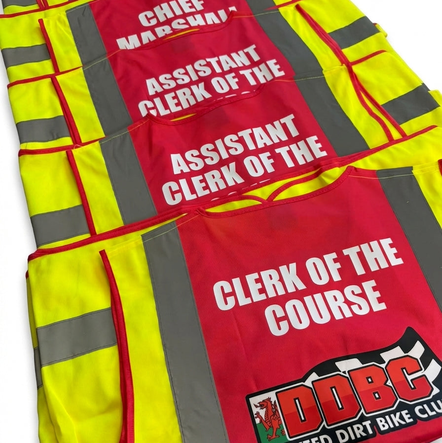 EVENT HI VIS BIBS FOR MARSHALS/STEWARDS FULL CUSTOMISATION