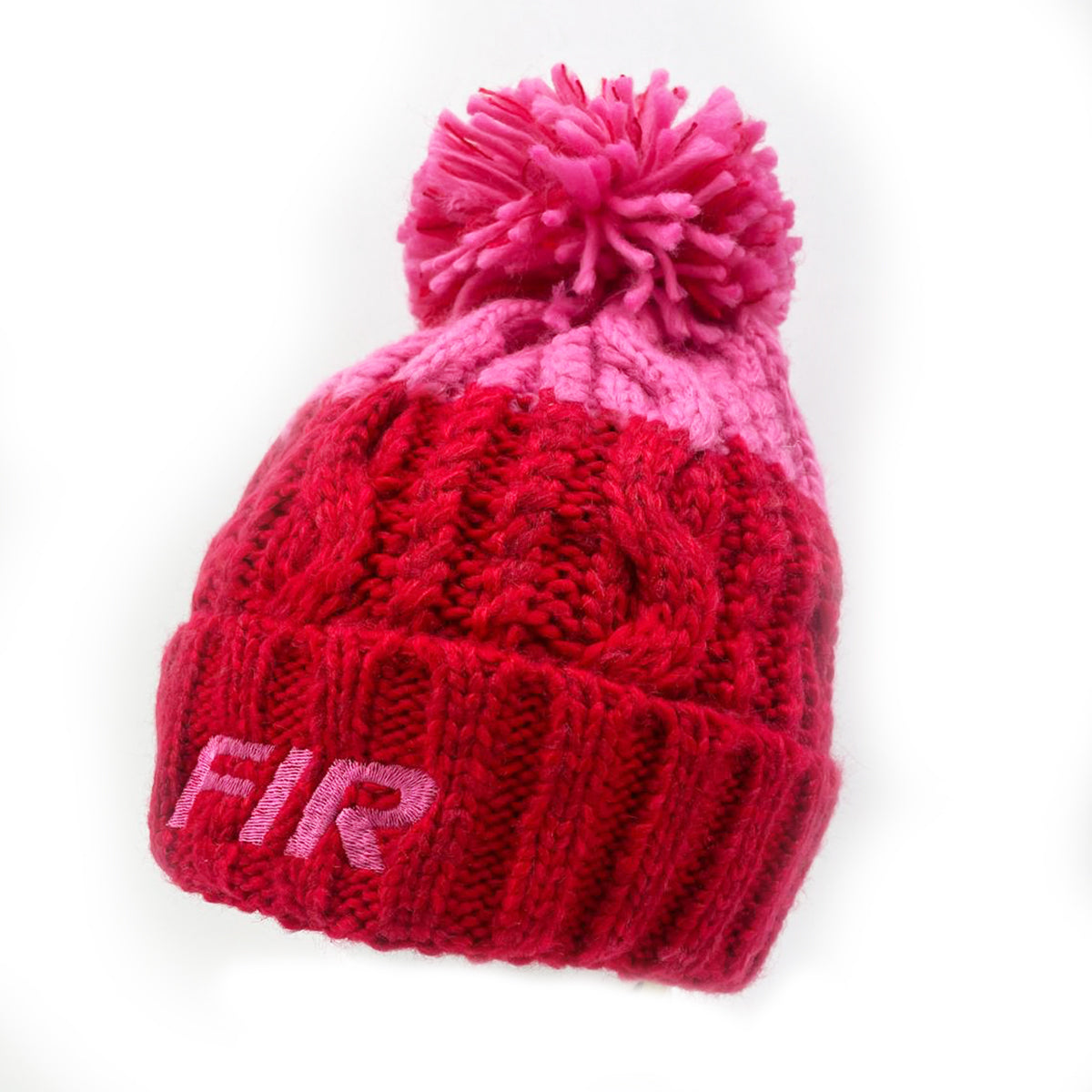 Red/Pink Beanie Bobble Hat  - Pink FIR Logo