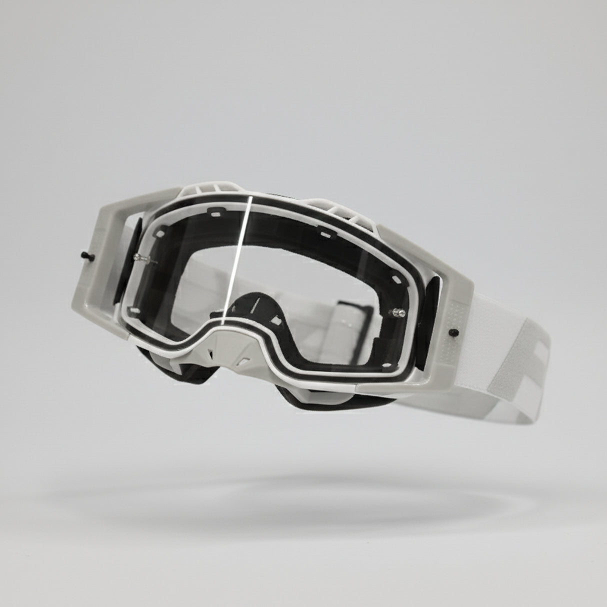 FIR NANO MOTOCROSS ENDURO ARCTIC WHITE GOGGLES, ANTI-FOG TAC LENS, BAG & LENS WIPE INCLUDED