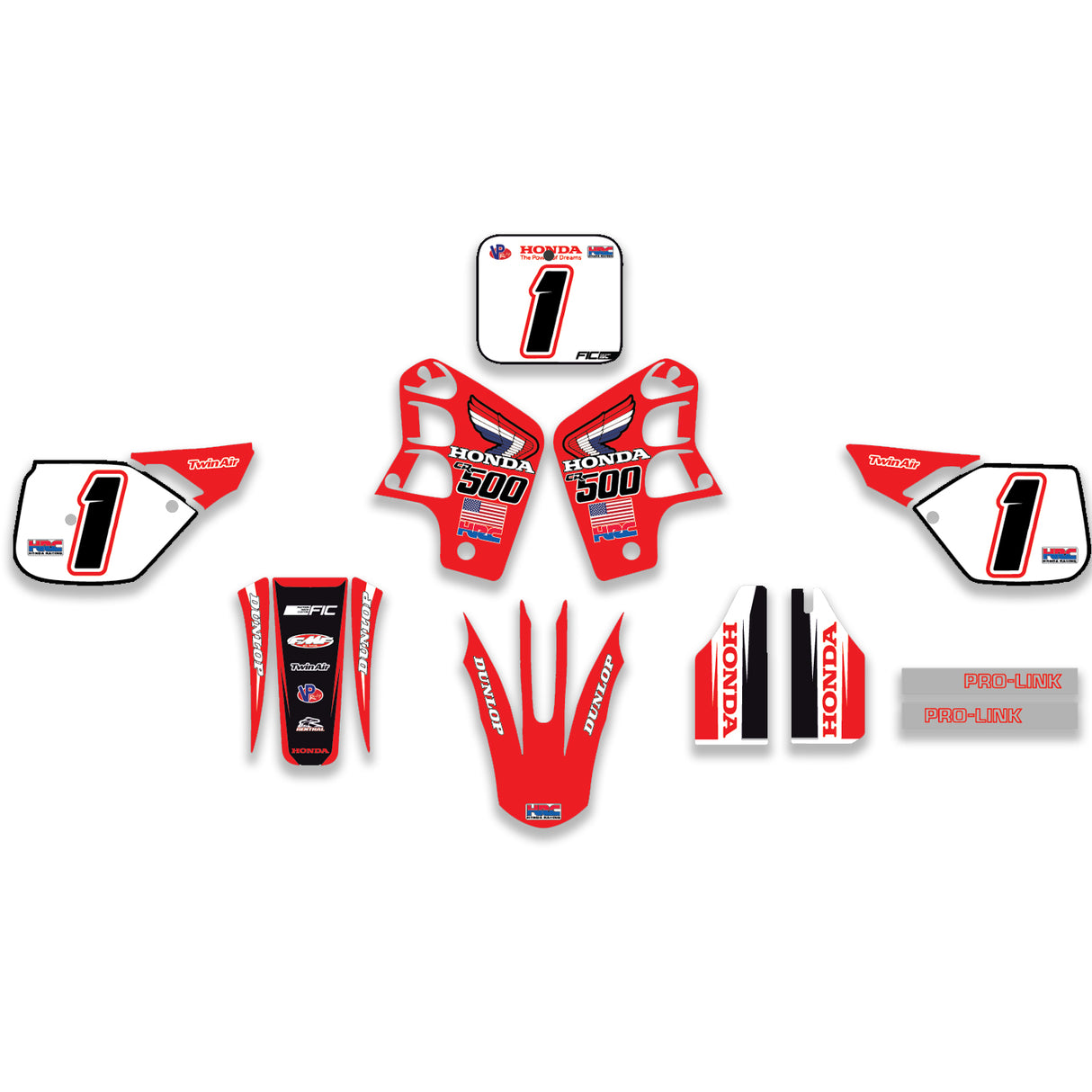 ALL HONDA CR 500 1989 CUSTOM GRAPHICS DECAL KIT