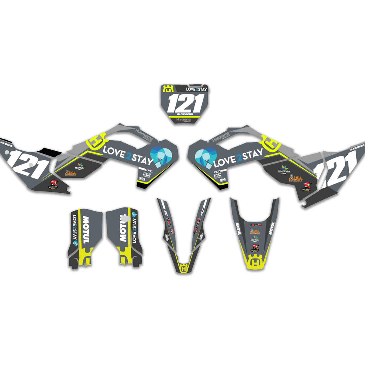 ALL HUSQVARNA OEM YELLOW/GREY DESIGN CUSTOM GRAPHICS DECAL KIT
