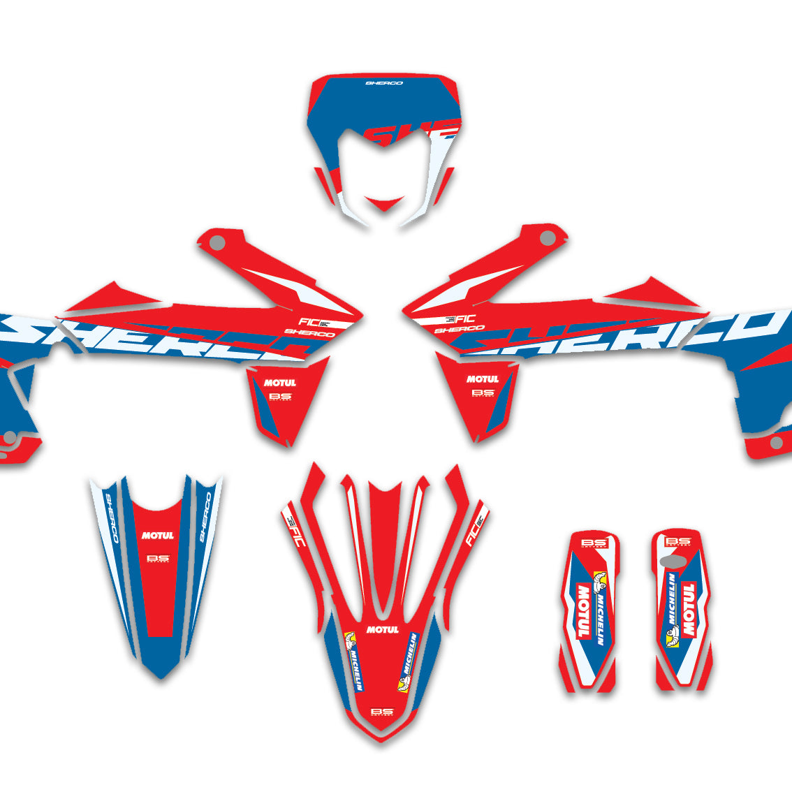 SHERCO SE SER SEF RED WHITE BLUE CUSTOM GRAPHICS DECAL KIT