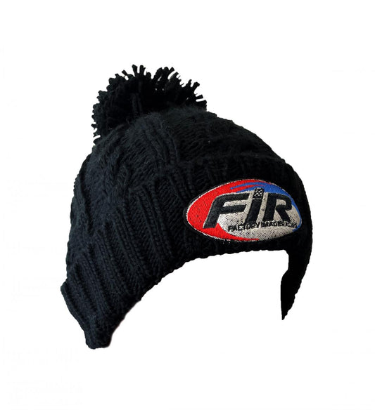 Black Cable Knit FIR Logo Beanie